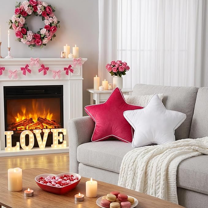 Star Pillow - Decorative Throw Pillows Floor Cushion Accent Pillow for Sofa Bed Couch Bedroom Red