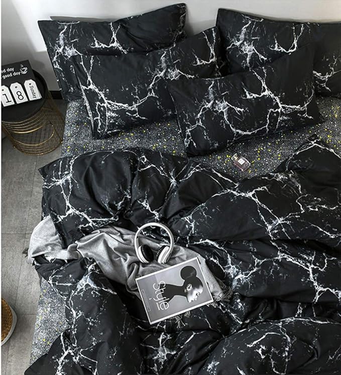 CLOTHKNOW Black Marble California King Comforter Set 3Pcs Black White Bedding Comforter Sets Abstract Comforter with 2 x Pillow Cases