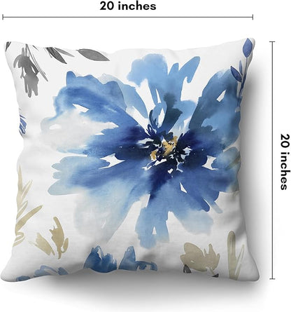 Americanflat 20x20 Throw Pillow with Sewn-in Insert - All-in-One Decorative Pillows - No Cover Needed - Soft and Durable Cushion for Bed or Sofa - Polyester - White and Indigo