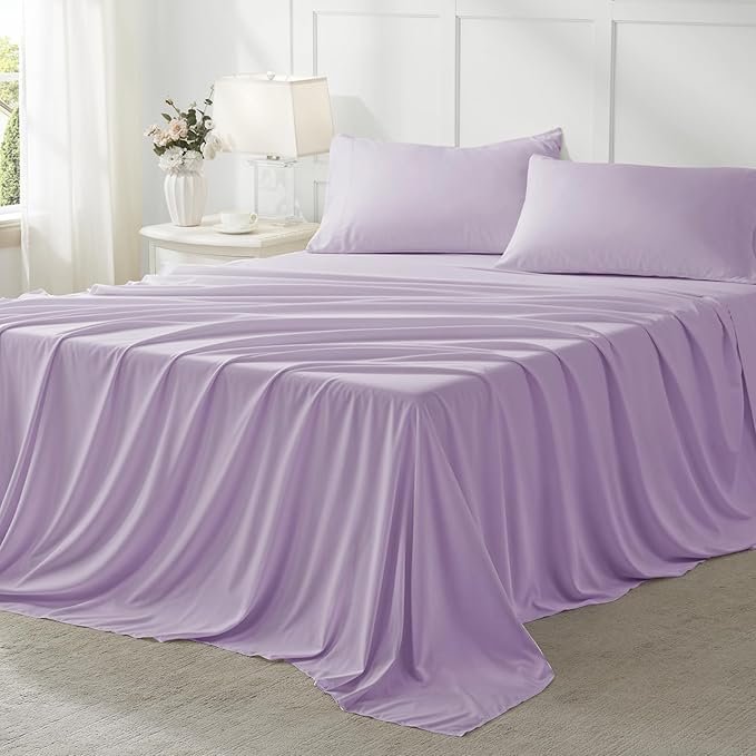 Anluoer Twin Comforter Set 5 Piece, Lavender Bed in a Bag with Sheets, Comforters Twin Size Bedding Sets with 1 Comforter, 1 Pillow Shams, 1 Pillowcases, 1 Flat Sheet,1 Fitted Sheet