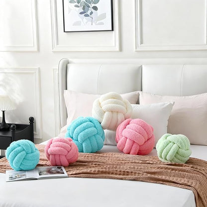 Knot Pillow Ball Plush - Decorative Throw Pillows for Bed Relieve Stress, Round Knot Cushion for Sofa Decor Pet Toy, Pink 12 inch