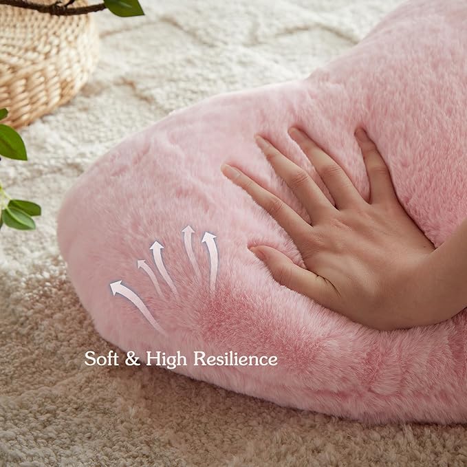 EastTree Valentines Heart Pillows, Pink Heart Shaped Pillows, Love Throw Pillows Gifts, Ultra Soft Faux Rabbit Fur Cute Pillows, Women Girls Kid Room Decor 10x13 Inch