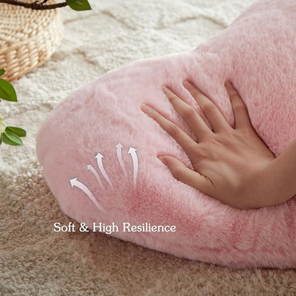 EastTree Valentines Heart Pillows, Pink Heart Shaped Pillows, Love Throw Pillows Gifts, Ultra Soft Faux Rabbit Fur Cute Pillows, Women Girls Kid Room Decor 10x13 Inch