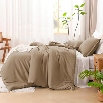 Litanika Comforters Taupe Oversized Queen Size, 3 Pieces Lightweight Solid Bedding Set & Collections, All Season Fluffy Bed Set (98x98In Comforter & 2 Pillowcases)