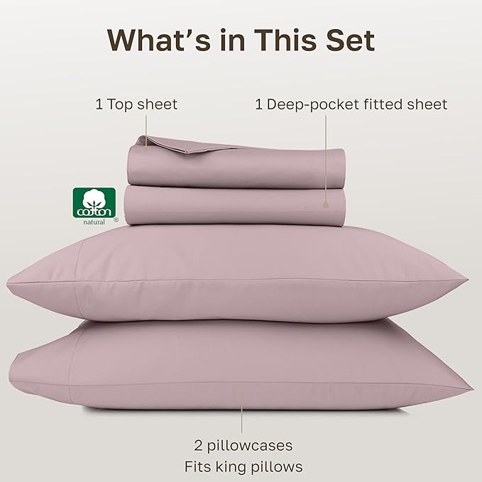 California Design Den Thick and Natural 100% Cotton King Size Sheets Set - 1000 Thread Count Sateen, Deep Pocket King Sheet Set, Durable Bedding - Sepia Rose