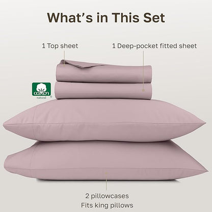 California Design Den Thick and Natural 100% Cotton King Size Sheets Set - 1000 Thread Count Sateen, Deep Pocket King Sheet Set, Durable Bedding - Sepia Rose