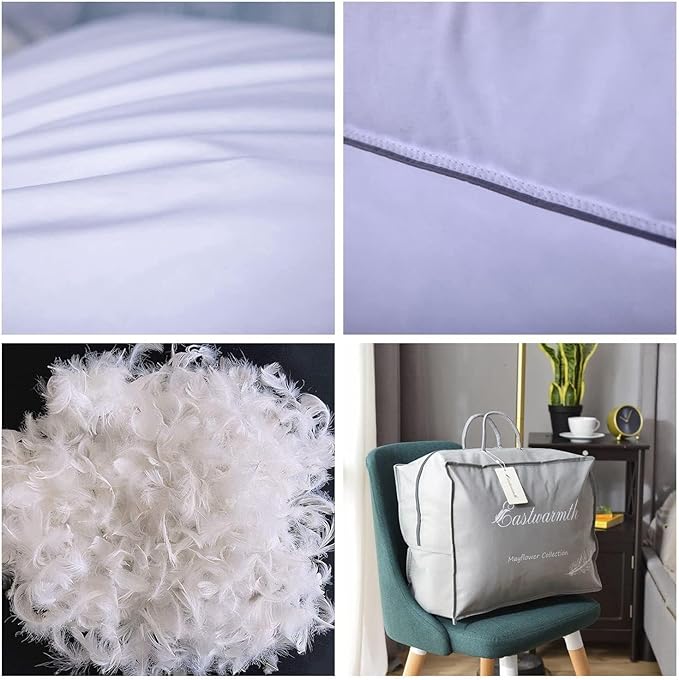 Goose Feathers Down Pillows for Sleeping, Hotel Collection Bed Pillow with Grey Piping Queen Size (20X30IN) 1 Pack