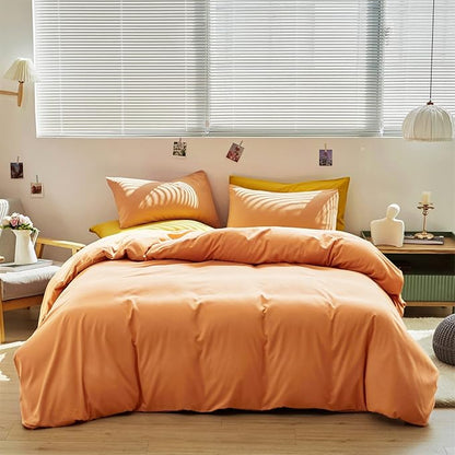 Cottonight Peach Comforter Set - Full Light Orange Bedding, Cotton Coral Pink Quilt, Soft Simple Breathable Modern Solid for Women Men