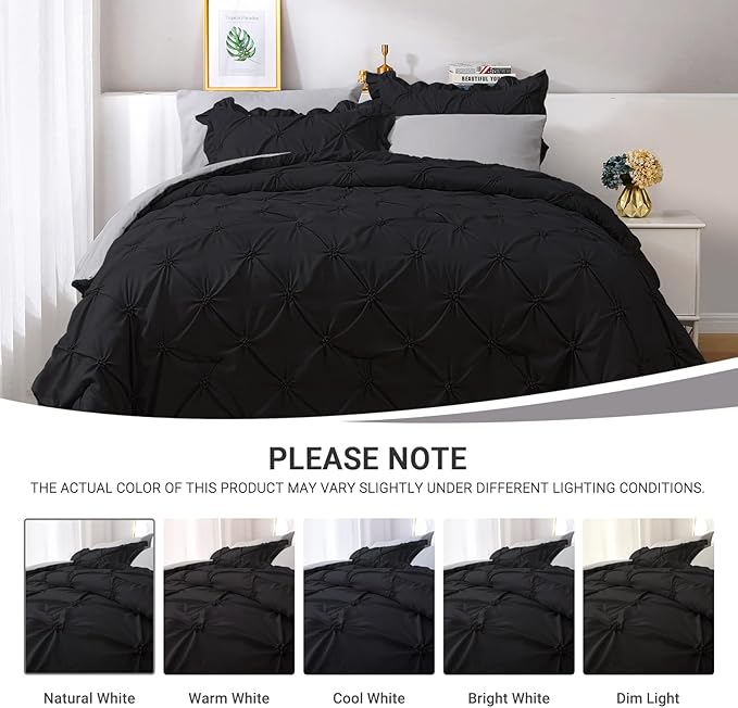 JOLLYVOGUE Black/Gray Bed in a Bag Comforter Set for Bedroom,Cal King Size Comforter Sets 7 Pieces,Bed in a Bag Comforter Set for Bedroom with Comforter, Sheets,Ruffled Shams & Pillowcases