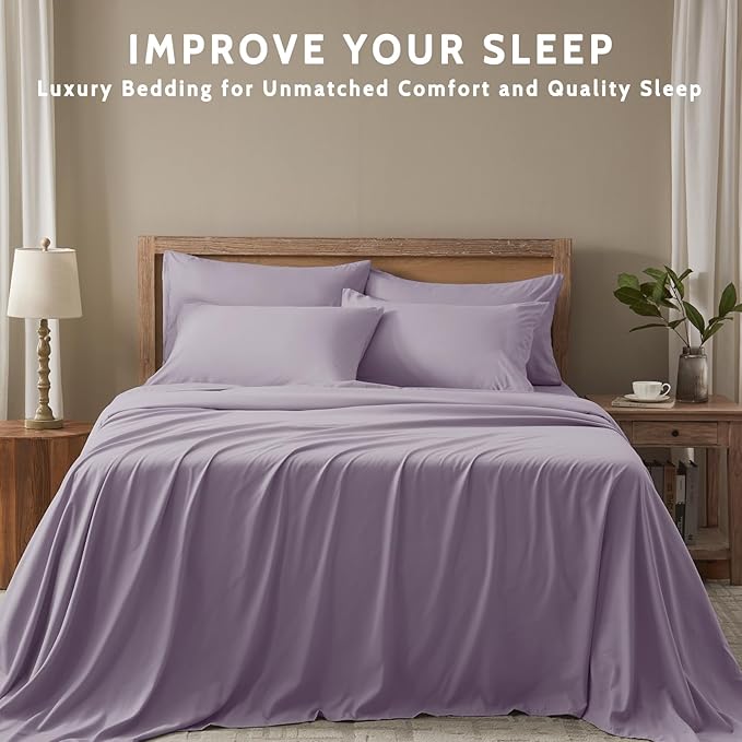 Full Size Bed Sheets - 6 Piece Soft Microfiber and Wrinkle Free Sheets - Easy Care, Extra Soft, Cooling Sheets - 1 Deep Pocket Fitted Sheet 1 Flat Sheet and 4 Pillowcases (Full Lavender)