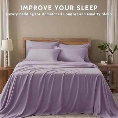 Full Size Bed Sheets - 6 Piece Soft Microfiber and Wrinkle Free Sheets - Easy Care, Extra Soft, Cooling Sheets - 1 Deep Pocket Fitted Sheet 1 Flat Sheet and 4 Pillowcases (Full Lavender)