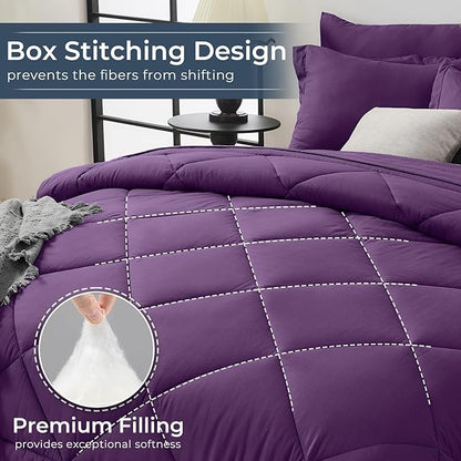 HEVUMYI Grape Purple Twin-XL Comforter Set - 5-Piece All Season Bed in a Bag Twin-XL, Ultra Soft Bedding Set with Comforter, Flat Sheet, Fitted Sheet, Pillowcases, Pillow Shams
