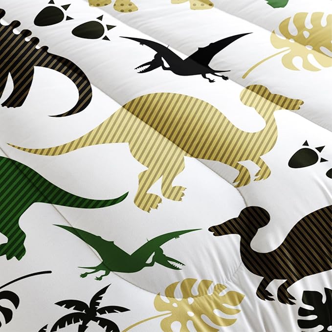 Cartoon Dinosaur Comforter Set Queen Size 3 PCS,Green Dinosaur Printed Quilt Set for Bedroom Soft Microfiber All Season Print Quilt Set with 1 Comforter and 2 Pillow Case