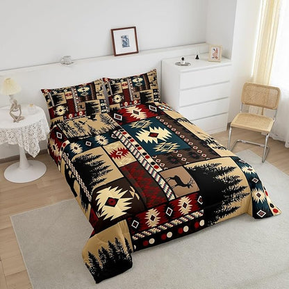 Feelyou Boho Comforter Set Twin Size Rustic Comforter for Boys Girls Teens Cabin Bedding Set Vinatge Duvet Set Room Decor Brown Quilt Set