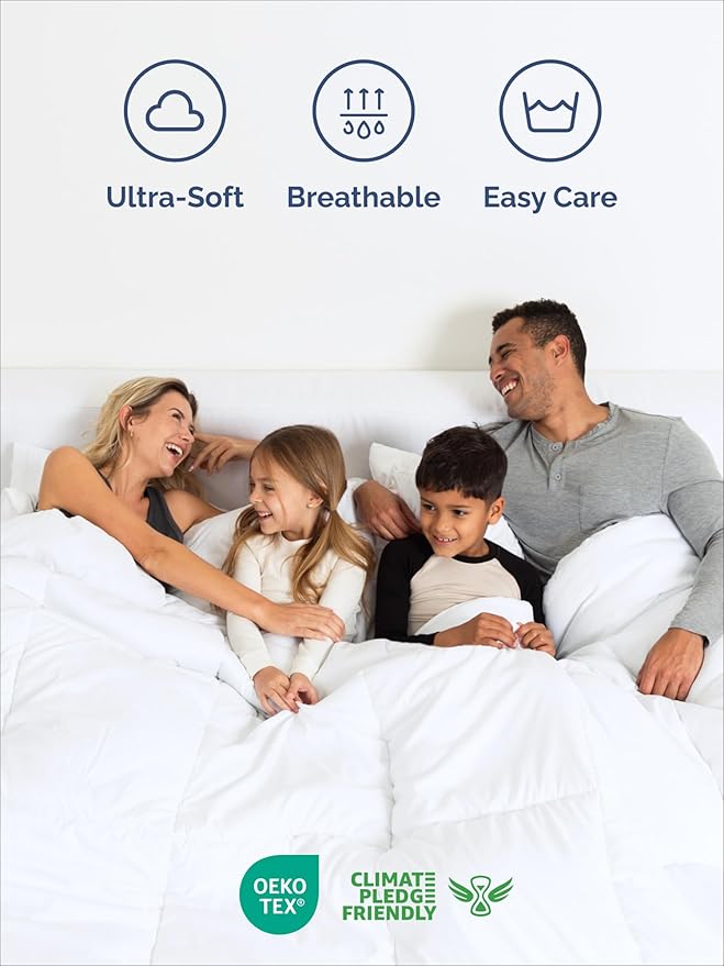 Queen Comforter Set - 3 Piece Bed Set for All Seasons - 1 Soft Quilted Comforter with Corner Tabs & 2 Pillow Shams - Comfy, Cozy & Breathable - Premium Down Duvet Insert - Oeko-TEX - Queen Size, White