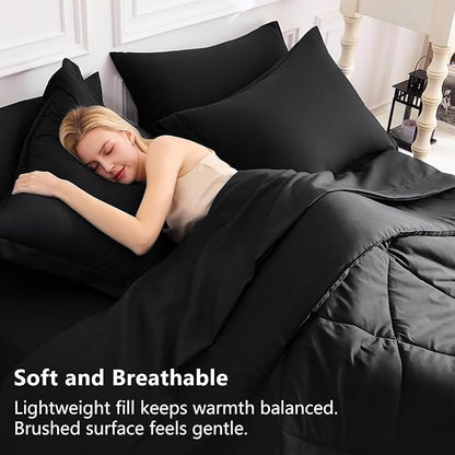 CozyLux Oversized Queen Comforter Set Black - 7 Pieces Bed in a Bag Comforter Set with Sheets, Luxury Soft Bed Set All Seasons, Bedding Set with Down Alternative Comforter, Sheets, Pillowcases & Shams