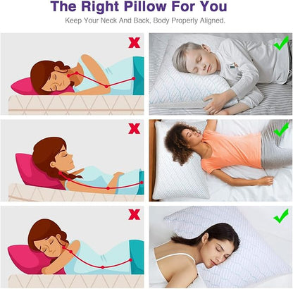 Cooling Pillows Queen Size Set of 2, Memory Foam Pillows with Zipper, Adjustable Firmness for Sleeping Cool Cold Pillow to Hot, Side, Back and Stomach Sleepers, 2 Pack, 20x30