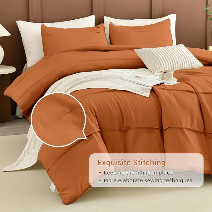 CozyTide Oversized King Comforter 128x120,Cotton Pumpkin Pleated Bedding Comforter Set,3Pcs Extra Large King Size Comforter Set Vintage Farmhouse Bedding Ultra Soft