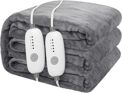Electric Heated Blanket 84"x90" Queen Size Flannel Heated Blanket, Cozy & Warm for All Night, 5 Heat Settings & 10 Hours Auto Off, Machine Washable, Light Grey