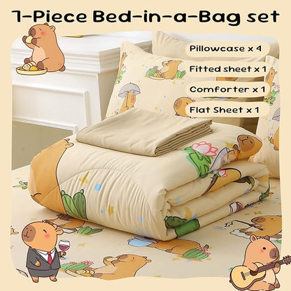 7 Piece Capybara Comforter Set Full Size Cute Cartoon Capybara Bedding Set Super Soft All Season Bedroom Decor for Kids Girls Boys Teens Birthday Choice