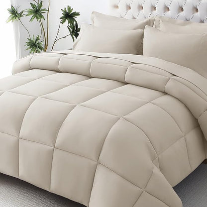 JOLLYVOGUE King Comforter Set, Ultra-Soft Bed in a Bag King Size 7 Pieces, Oeko-TEX Certified Bedding Set with Down Alternative Comforter, Sheets, Pillowcases & Shams, Oatmeal