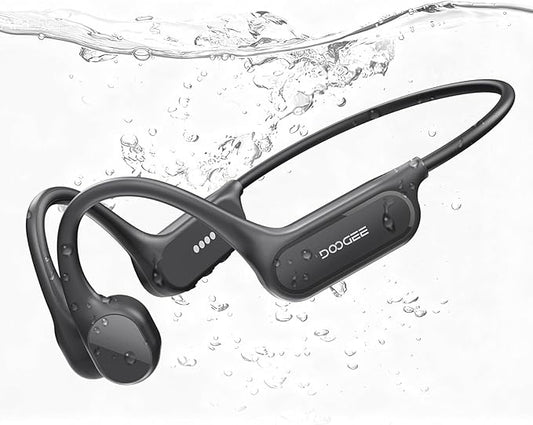DOOGEE Bone Conduction Headphones IP68 Waterproof Swimming Headphones,10H Running Headphones Bluetooth 5.4 Open Earphones 32GB MP3 Dual Modes for Cycling,Underwater Swimming,Fitness (Black)