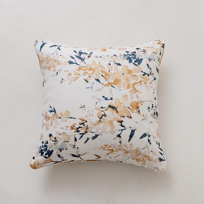 Throw Pillow Covers with Insert Included, with Embroidered Detail, 18 x 18 inches, Decorative Throw Pillow for Sofa Couch Bed (Yellow Floral, 18" L x 18" W)