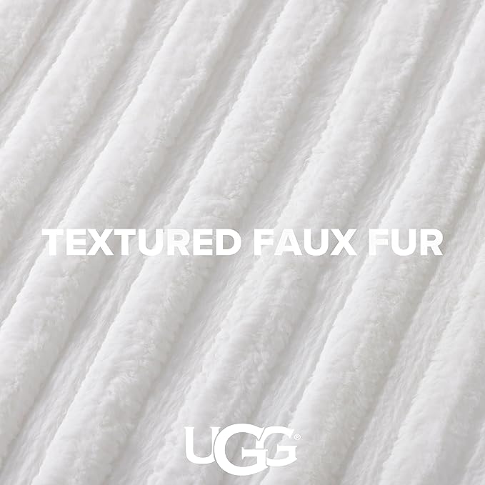 UGG Kenzie Comforter Set with 2 Pillow Shams Plush Faux Fur Bedding Soft Warm Down Alternative Comforter Washable Hypoallergenic Fluffy Blanket Set for Bedroom, King/California King Size, White Snow