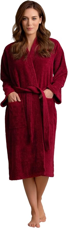 Soft Touch Linen Women's Robe Terry Cotton Cloth- Kimono Style- Thick, Breathable & Comfortable- Lightweight & Absorbent
