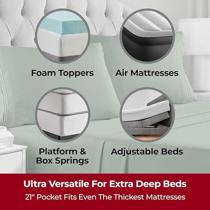 Mellanni Extra Deep Full Sheets - 4 PC Iconic Collection Bedding - Hotel Luxury, Ultra Soft, Cooling Bed Sheets - Wrinkle, Fade, Stain Resistant (Full, Sage)