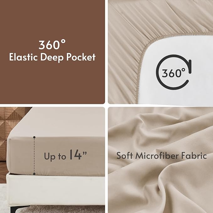 MUXHOMO 7 Pieces Queen Comforter Set, Reversible Bed in a Bag Queen Size, All Season Bedding Set with Comforter, Flat Sheet, Fitted Sheet, Pillowcases & Shams, Brown & Khaki