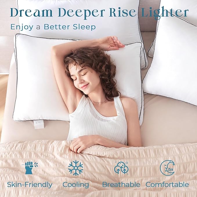 MUXHOMO Bed Pillows Queen Size Set of 4, Gusseted Sleeping Pillows for Side, Back, and Stomach Sleepers, Hotel Quality, Oeko-Tex Certified Fluffy Supportive Down Alternative Filling, White, 4 Pack