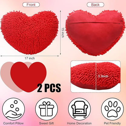 Barydat 2 Set 17 Inch Red Heart Shaped Pillows Valentines Heart Throw Pillows Decorations for Valentine Gift Living Room Sofa Office Sofa Cars Chairs (Red,Pink)