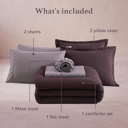 Geniospin Twin Comforter Set - 5 Pieces Purple Bedding Set, Botanical Textured Comforter Set, All Season Comfortable Bed in a Bag with Comforter, Sheets, Pillowcase & Sham