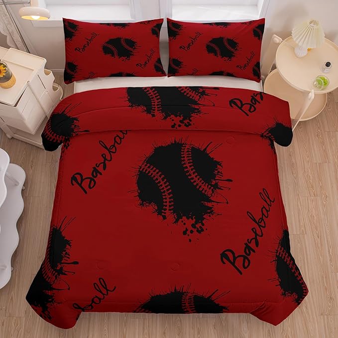 Tailor Shop Baseball Comforter Sets King Size,Baseball Bedding Sets for Boys Teens,Sport Kids Comforter Sets,Red Boys Bedding Sets with 1 Comforter 2 Pillowcases