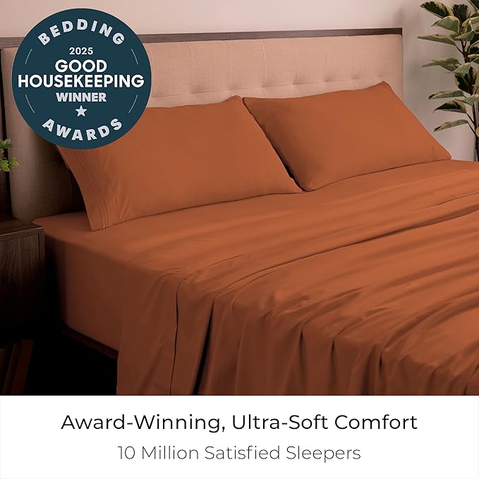 Mellanni King Sheets Set - 4 PC Iconic Collection Bedding - Hotel Luxury, Extra Soft, Cooling Bed Sheets - Wrinkle, Fade, Stain Resistant (King, Terracotta)