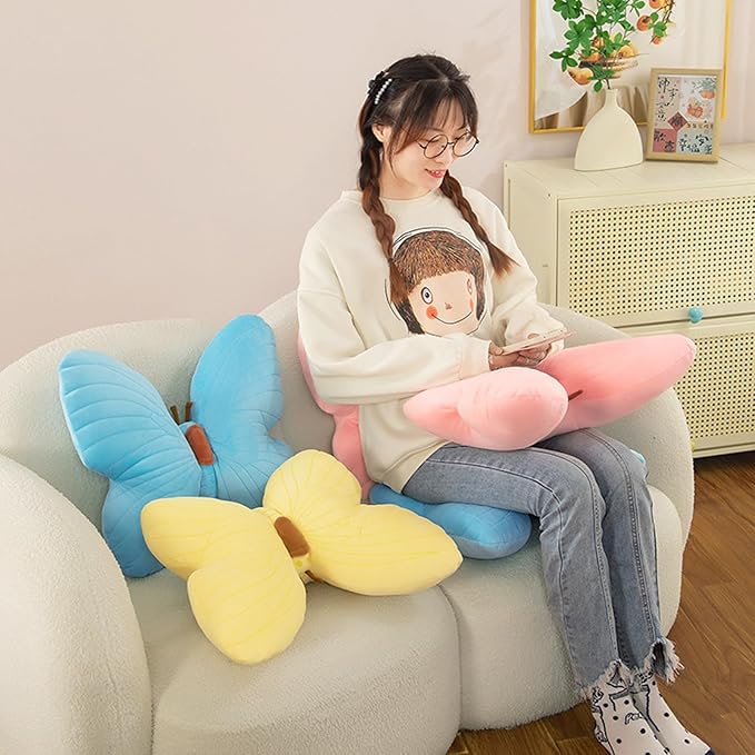 PEACH CAT Butterfly Pillow Decorative Butterfly Shaped Throw Pillows 15.7" x 15.7" Cute Plush Cushion Decor for Bedroom Living Room Sofa Couch Yellow