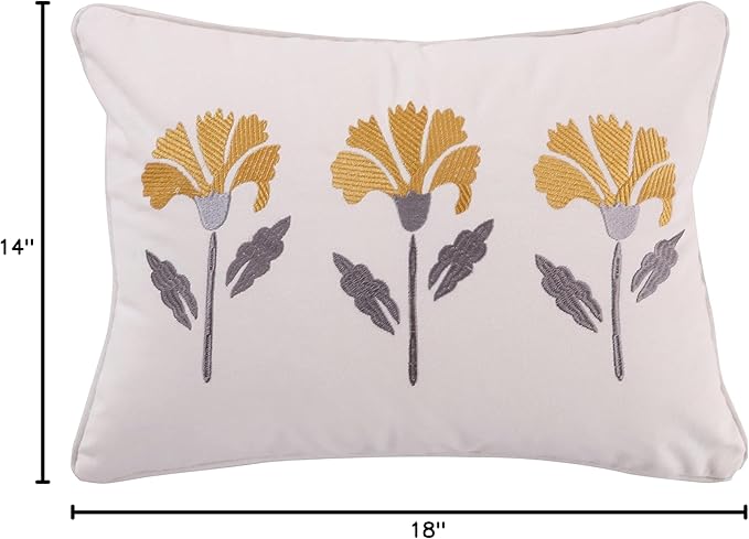 Levtex Home - St. Claire - Decorative Pillow (14 x 18in.) - Embroidered Flowers - White, Yellow, Grey