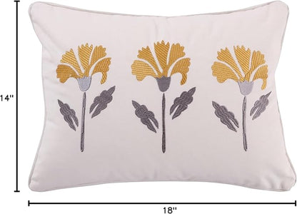 Levtex Home - St. Claire - Decorative Pillow (14 x 18in.) - Embroidered Flowers - White, Yellow, Grey