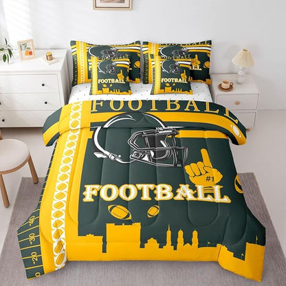 Feelyou Football 7 Pieces Comforter Sets Full Size Kids Bedding Set Rugby Sports Football City Bed in a Bag with Comforter, Sheets, Pillowcases & Cushion Cover