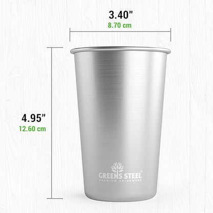 Greens Steel #1 Premium Stainless Steel Cup, 475 ml Pint Cups (4 Pack) Premium Metal Cups - Stackable Durable Cup