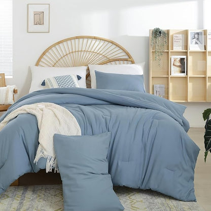 Weigelia Boho Dusty Blue 3PCS Microfiber Bed Comforter Set for All Seasons - Soft, Lightweight Comforter and Pillowcases