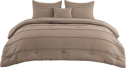 Bedsure Twin Comforter Set - 3 Pieces Pinch Pleat Bed Set, Brown Boho Bedding for All Season, 1 Soft Comforter, 1 Pillowcase, 1 Decorative Pillow