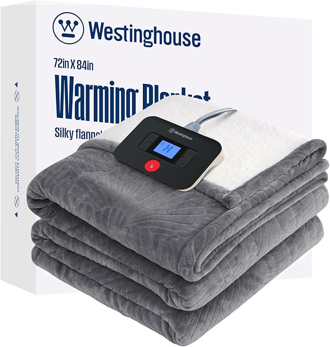 Westinghouse Electric Blanket Full, Flower Jacquard Heated Blanket Full Size with 10 Heating Levels and 1-12 Hours Auto-Off, Flannel to Sherpa Reversible, Machine Washable, 72" x 84" Inch, Grey