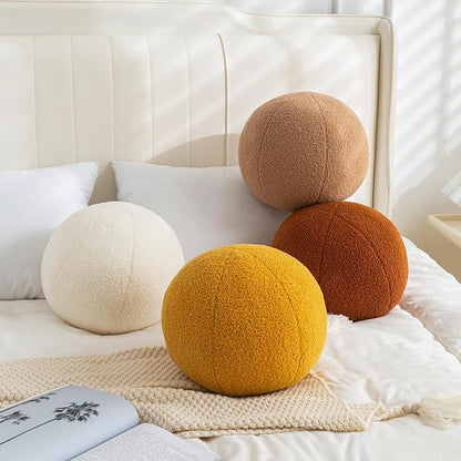 11.8 inch Ball Pillow Round Decorative Pillow Yellow Sphere Shaped Throw Pillows Soft Nordic Style Boucle Pillows Cushion for Bed Couch Living Sofa Room Decor