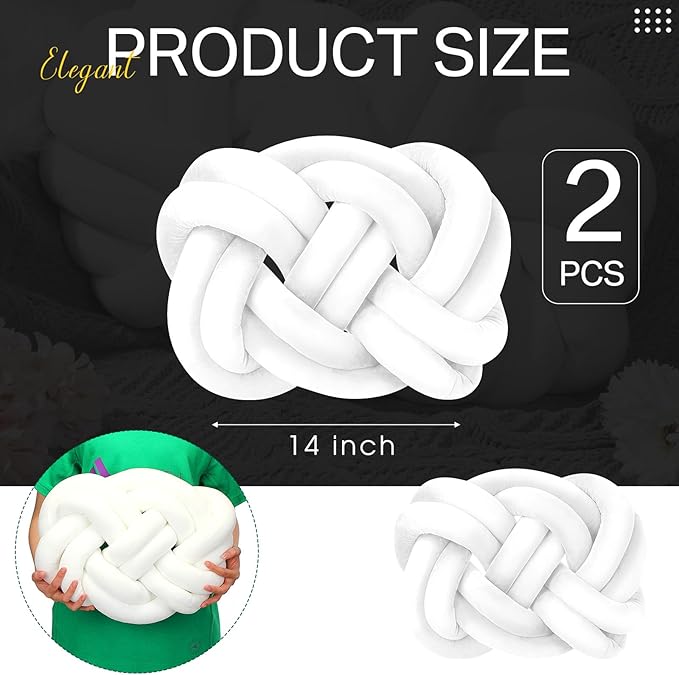 Sintuff Set of 2 Velvet Knot Pillow Ball 14 x 16 Inch Soft Decorative Knotted Throw Pillow for Christmas Thanksgiving Couch Home Sofa Bedroom Decor to Add Comfort and Style(White)