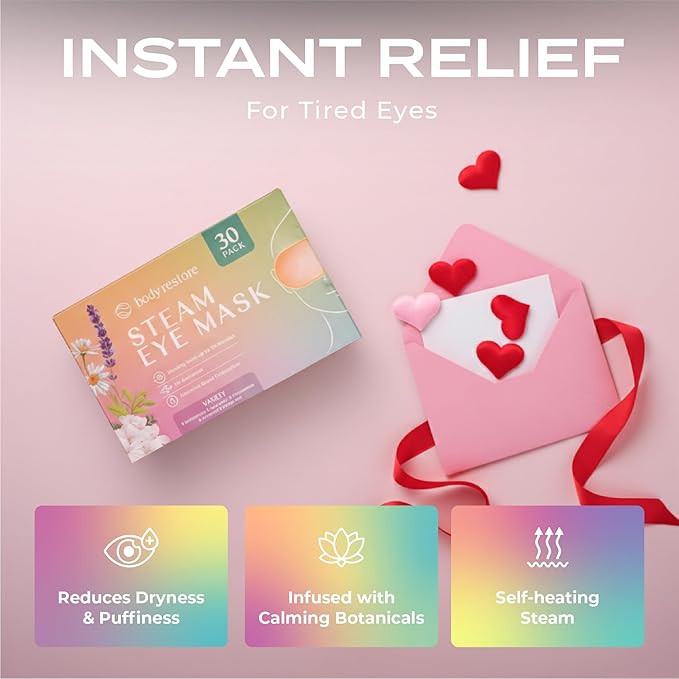 Body Restore Heated Eye Mask for Dry Eyes 30 Pack – Self Heating Warm Compress, Valentines Day Gifts for Her and Him, Birthday Gifts for Women and Men, Stye Eye Treatment, Relaxation – Variety