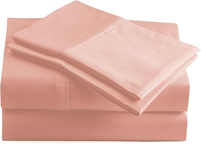 Peru Pima 415 Thread Count Percal California King Sheet Set - 100% Peruvian Pima Cotton, 4 Piece (Flat, Fitted, 2 Pillowcases) - Cooling, Deep Pocket, Hotel Quality Bedding - Rose Gold