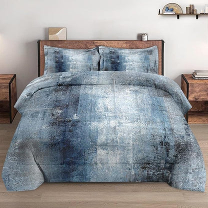 Comforter Set Queen Size, Navy Indigo Blue 3 Pcs Soft Bedding Set for Kids and Adults, Contemporary Abstract Gray Comforter Set with 2 Pillowcases, for Bedroom Bed Decor