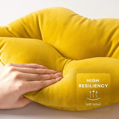 Ashler Lips Throw Pillows Smooth Soft Velvet Insert Included Cushion for Couch Bed Living Room, Yellow, 24 X 12 inches